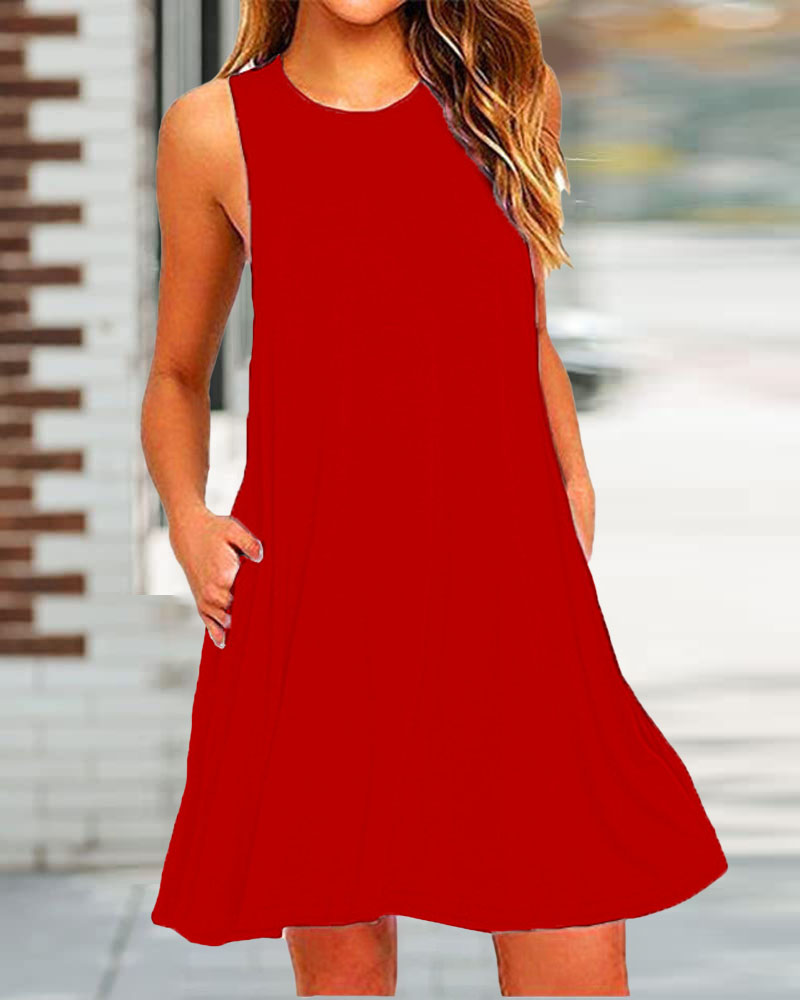 

Pocket Detail Casual Tank Dress, Red