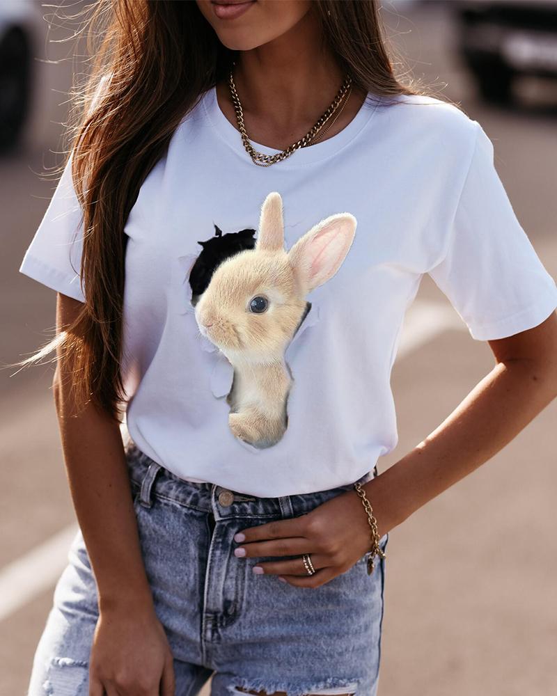 

Easter 3D Rabbit Print Short Sleeve T-shirts, White