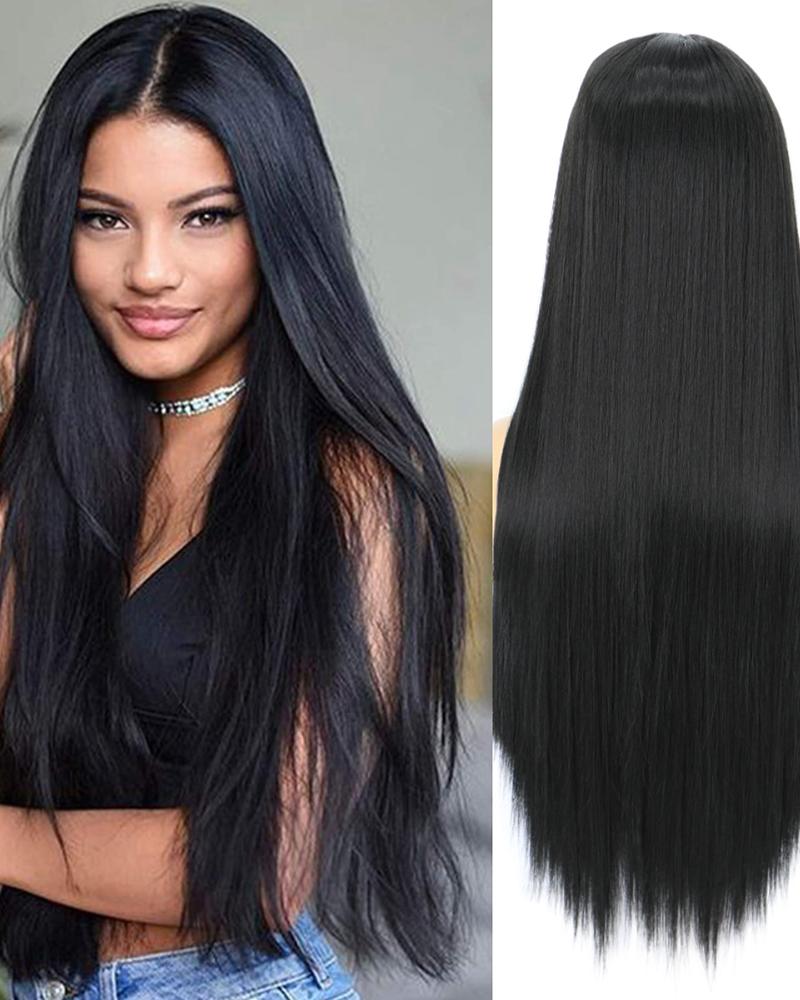 28 Inches Long Straight Lace Front Wig Synthetic Black Wig Glueless Lace Natural Looking Wigs