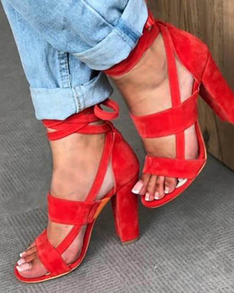 Fashion Solid Color Chunky Heeled Sandals