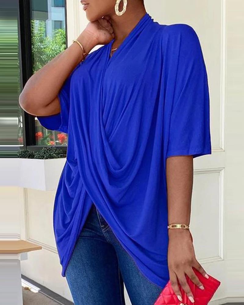 

Crisscross V Neck Ruched Top, Dark blue