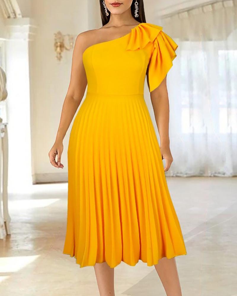 

Ruched One Shoulder Pleated Party Dress, Yellow