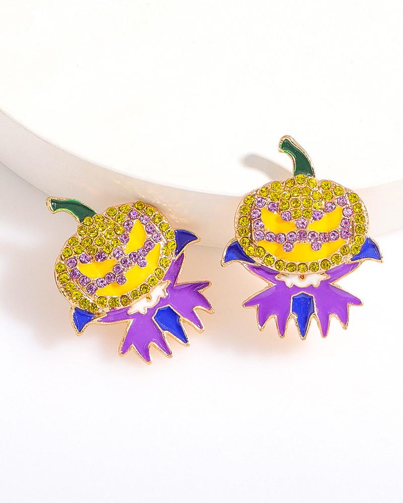 

1Pair Rhinestone Halloween Pumpkin Shaped Earrings, Style3