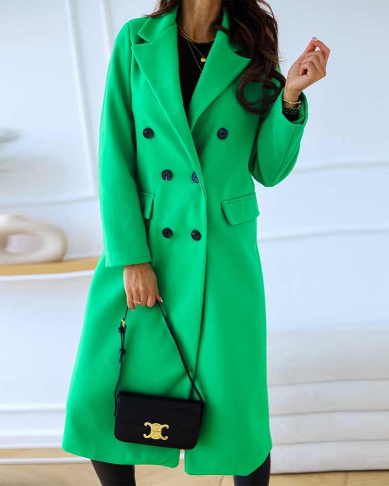 

Long Sleeve Double Breasted Overcoat, Green