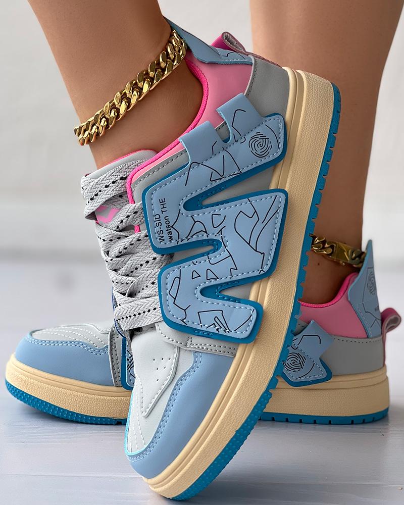 

Letter M Pattern Lace-up Fashionable Sneakers, Blue