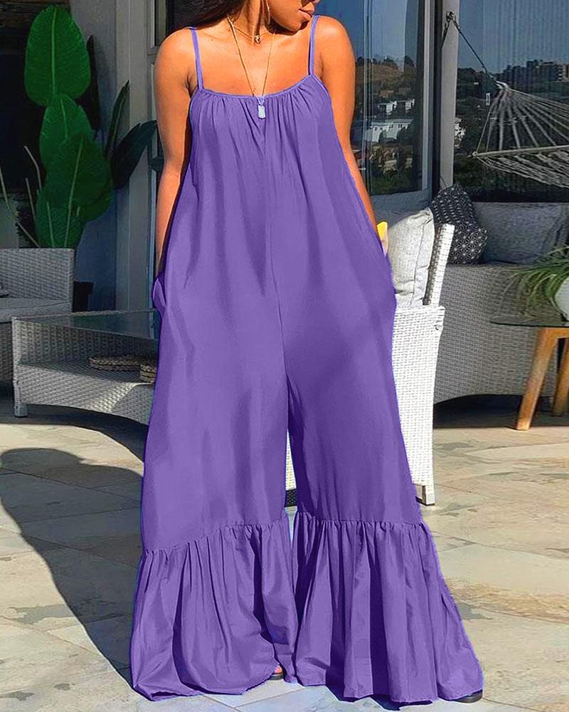 

Sleeveless Ruched Pocket Design Bootcut Jumpsuit, Purple