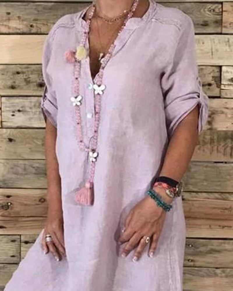 

Linen Cotton Casual Midi Women Dress, Purple