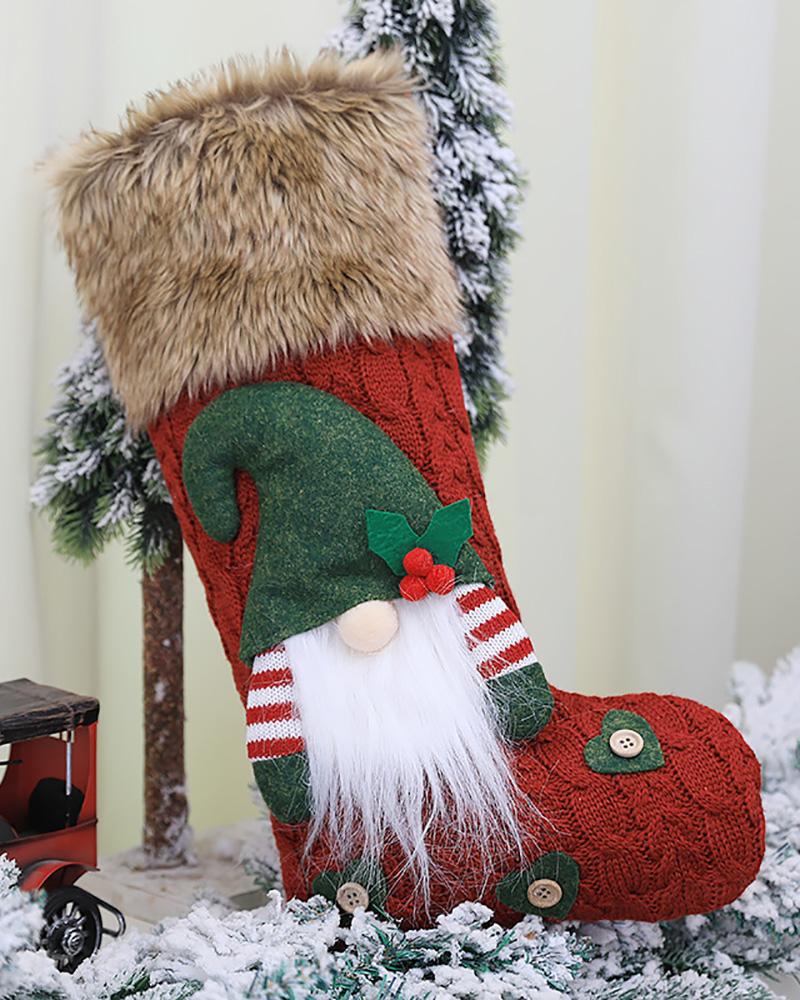 

Christmas Gnomes Svg Fluffy Trim Knit Stockings Hanging Ornaments, Red