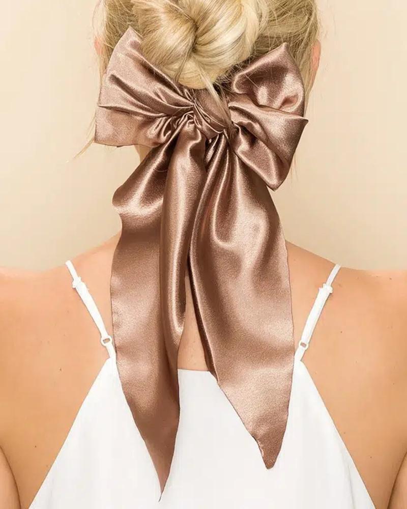 

Super Big Bow Hair Clip French Style Soild Color Knotted Bowknot Spring Snap Barrette With Long Ribbon, Apricot