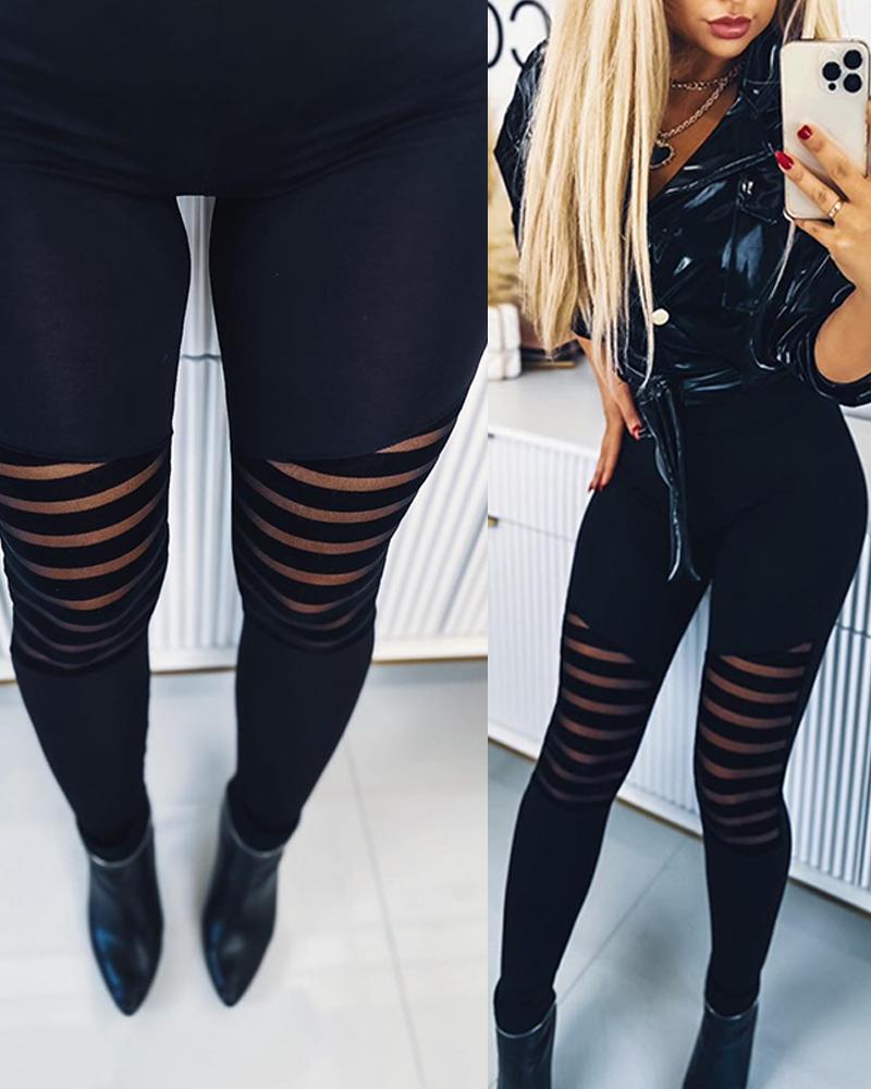 

Sheer Mesh Patch Skinny Pants, Black
