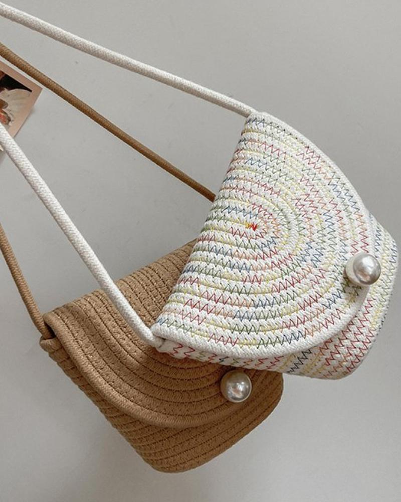 

Straw Pearls Decor Crossbody Beach Bag, Khaki