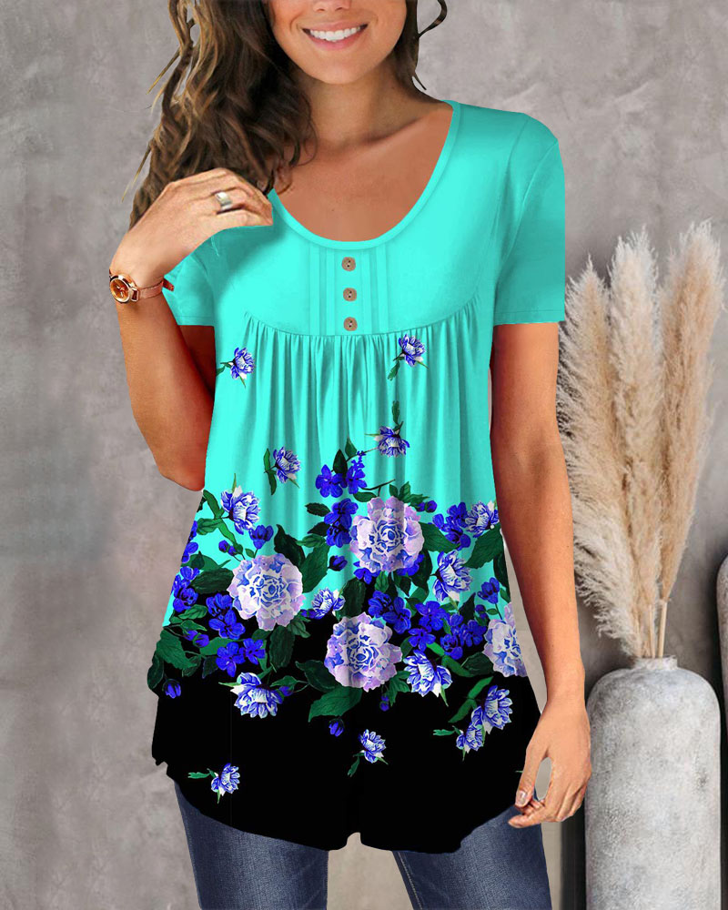 

Floral Print Ruched Detail Flowy T-shirt, Style2