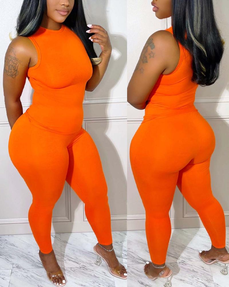 

Basic Tank Top & Skinny Pants Set, Orange