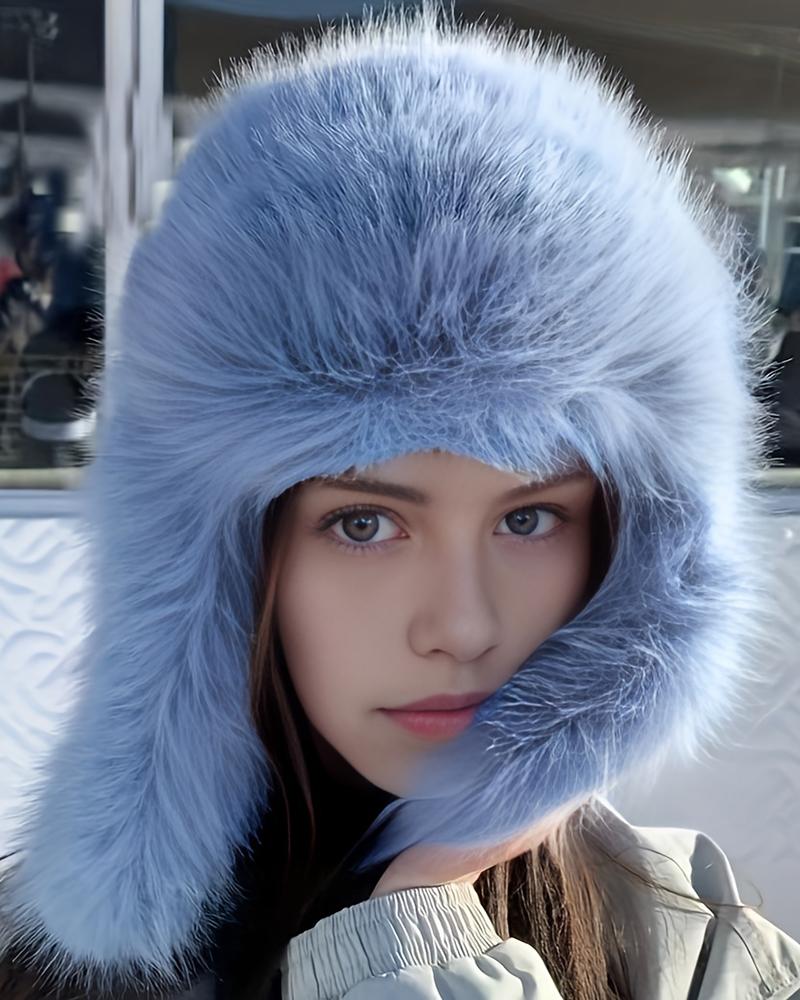 

Faux Fur Winter Thermal Ear Protection Beanie Hat, Lighted blue