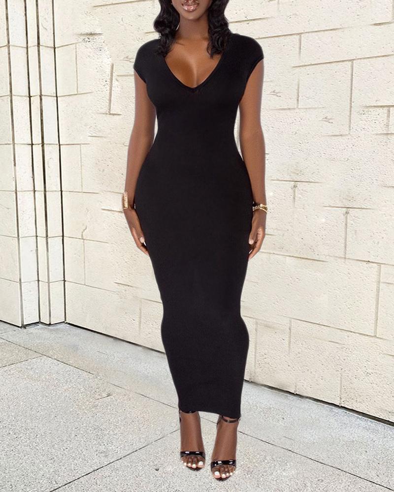 

Backless Zipper Design Slit Maxi Dress, Black