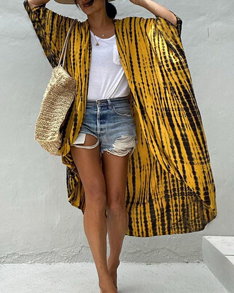 Tie Dye Print Batwing Sleeve Cover Up