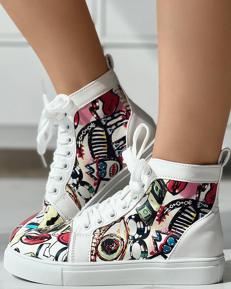 

Lace-up Painted Canvas Ankle Boots, Multicolor