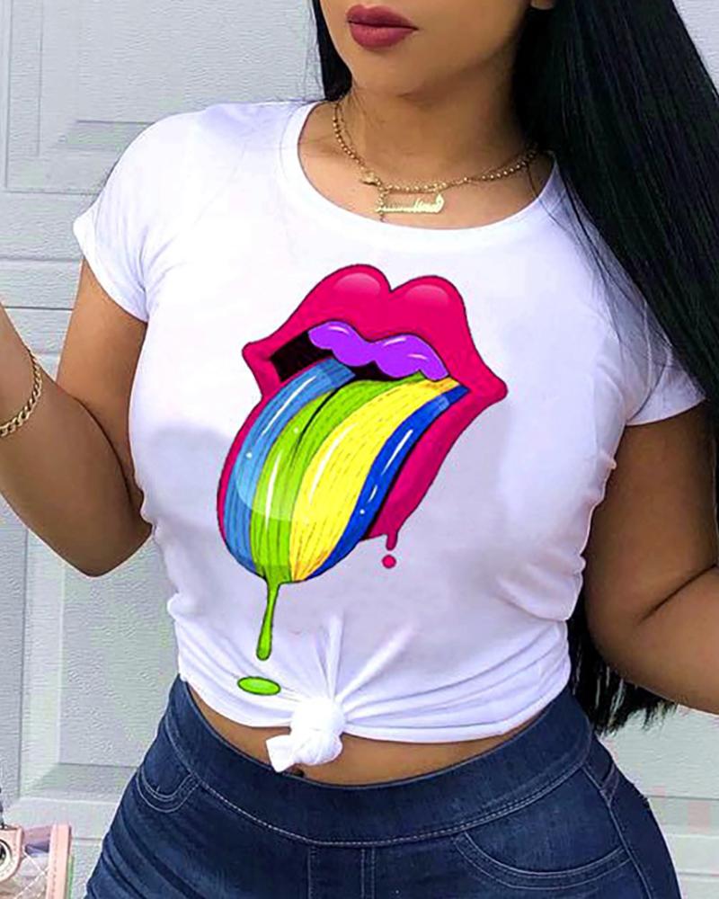 

Colorful Lips Short Sleeve T-Shirt, White