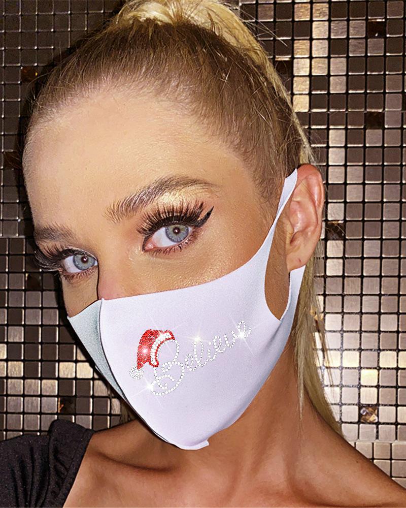 

Christmas Snowflake / Letter Pattern Studded Breathable Face Mask, White