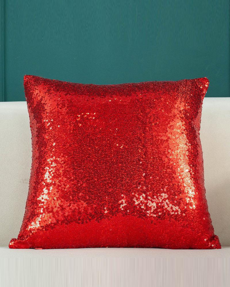 

1pc Christmas Allover Sequin Pillow Cover 18x18inch Farmhouse Pillow Cover Holiday Rustic Linen Pillow Case Sofa Couch Throw Christmas Decoration, Red