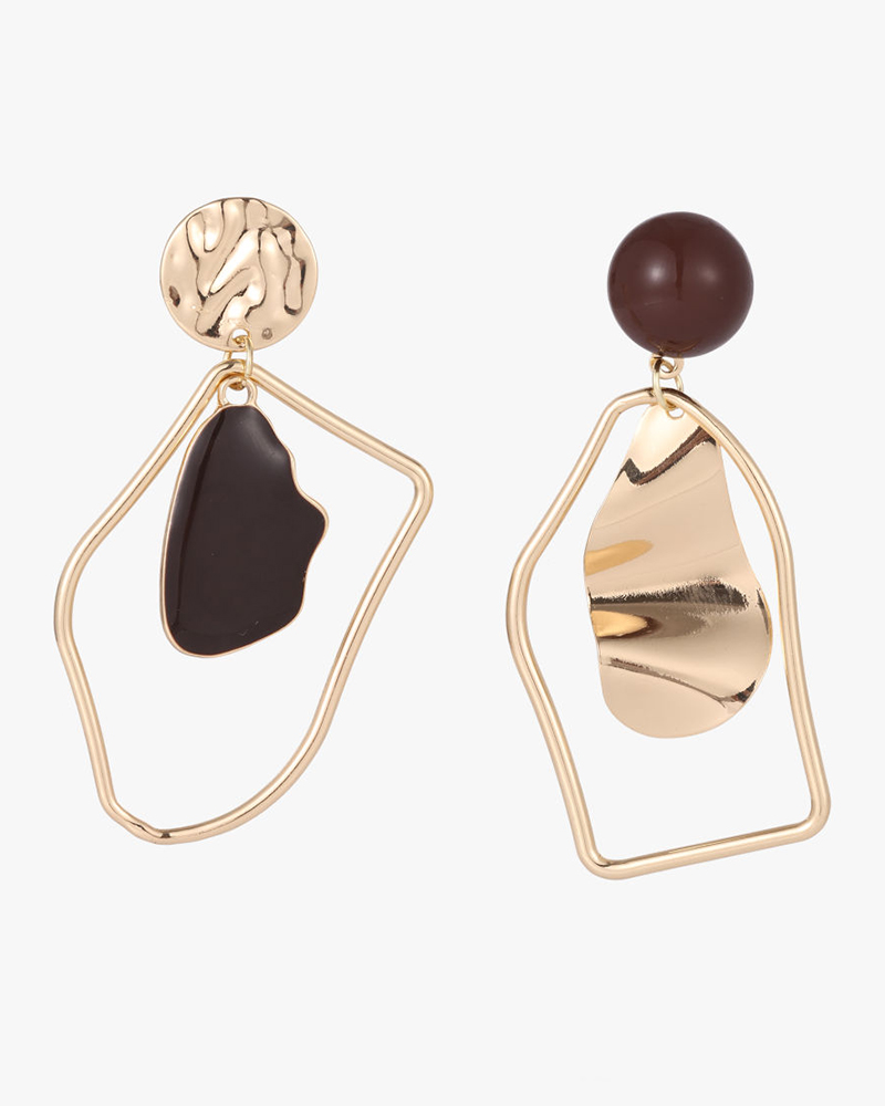 

1Pair Asymmetrical Geometric Fashionable Drop Earrings, Gold