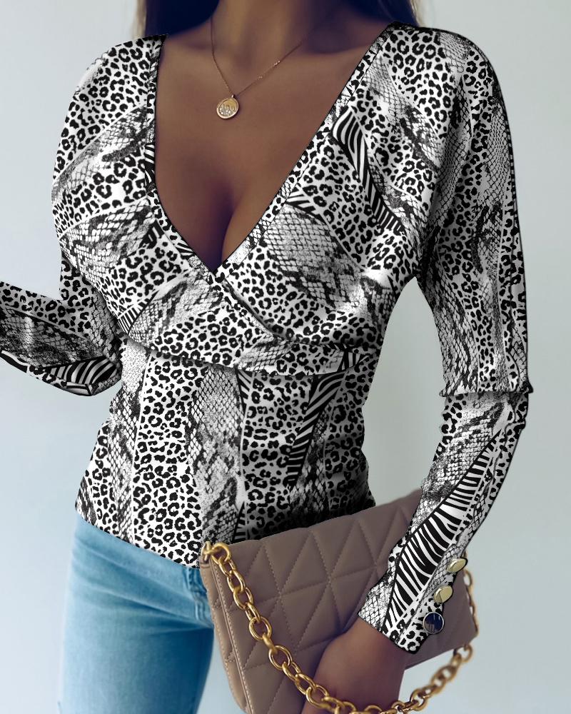 

Leopard Print Long Sleeve Wrap Top