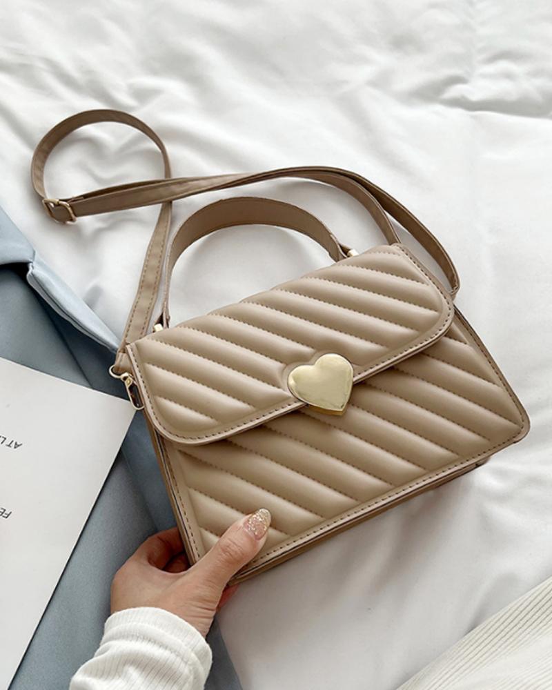 

Quilted Flap Shoulder Bag With Handle, Khaki