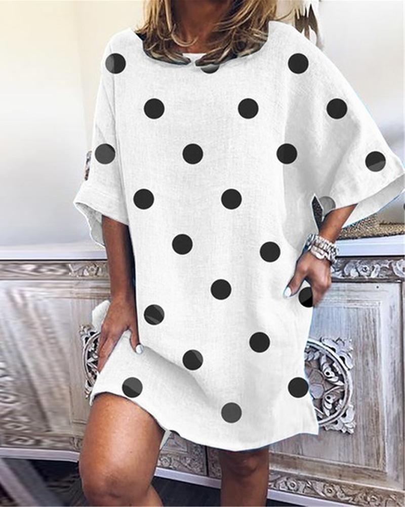 

Polka Dot Shift Mini Dress, White