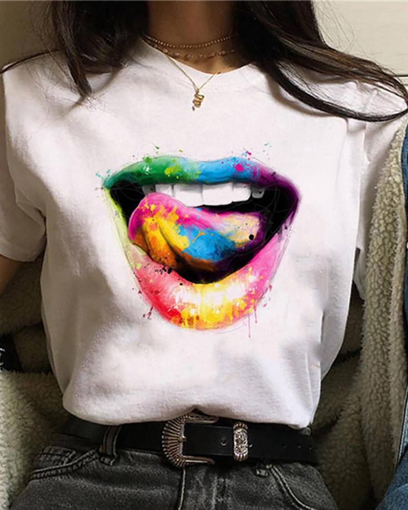 

Lip Print Casual T-shirt, Style1