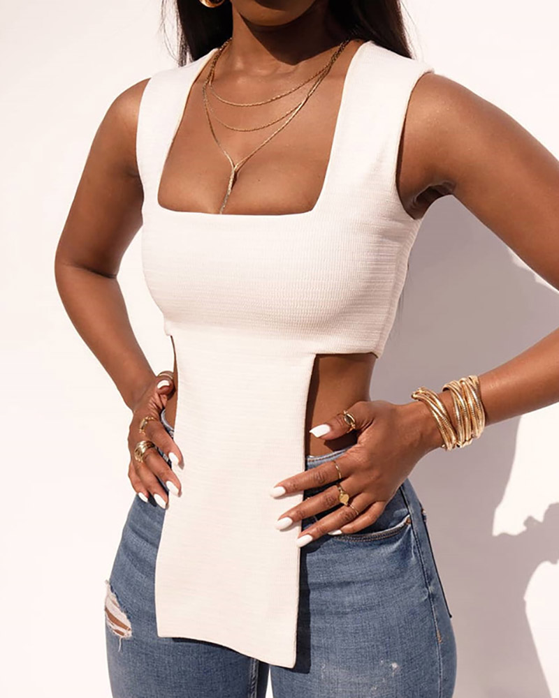 

Asymmetrical Skinny Plain Tank Top, White