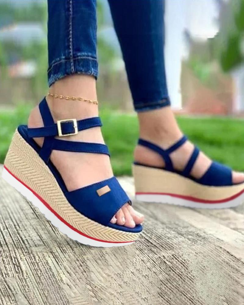 Ankle Strap Buckled Wedge Muffin Sandals