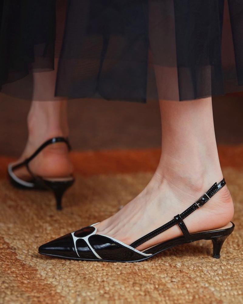 

Slingback Buckled Pointed Toe Heels, Black