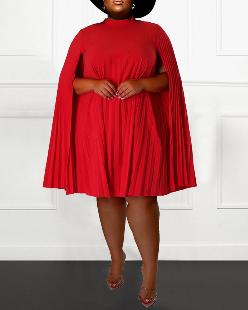 

Plus Size Cloak Sleeve Pleated Casual Dress, Red