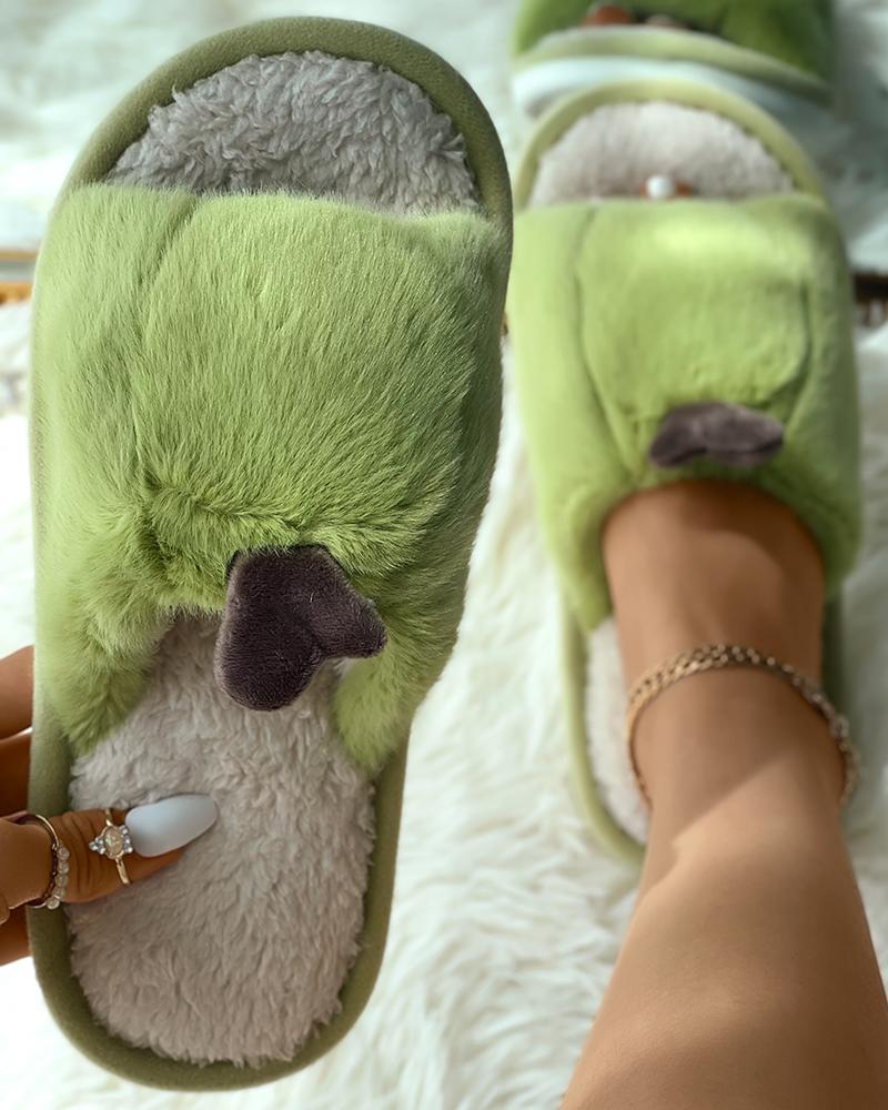 

Heart Pattern Fuzzy Slippers, Green