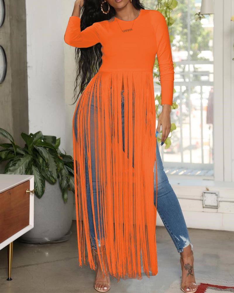 

Plain Tassel Design Longline Top, Orange