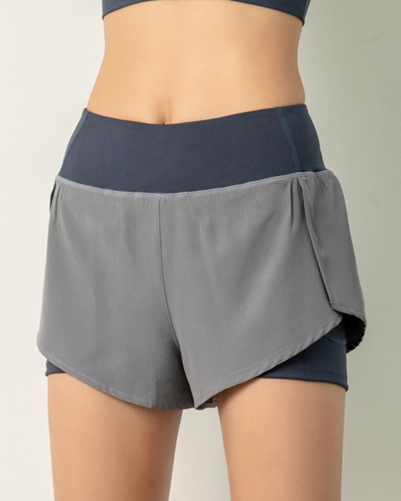

Quick-drying Color Block High Waist Sport Short Pants, Blue