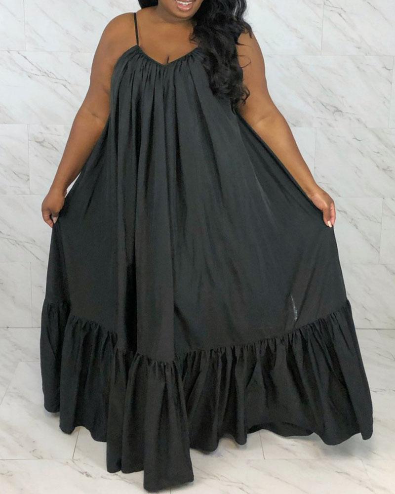 

Tied Back Ruched Ruffles Casual Maxi Dress, Black