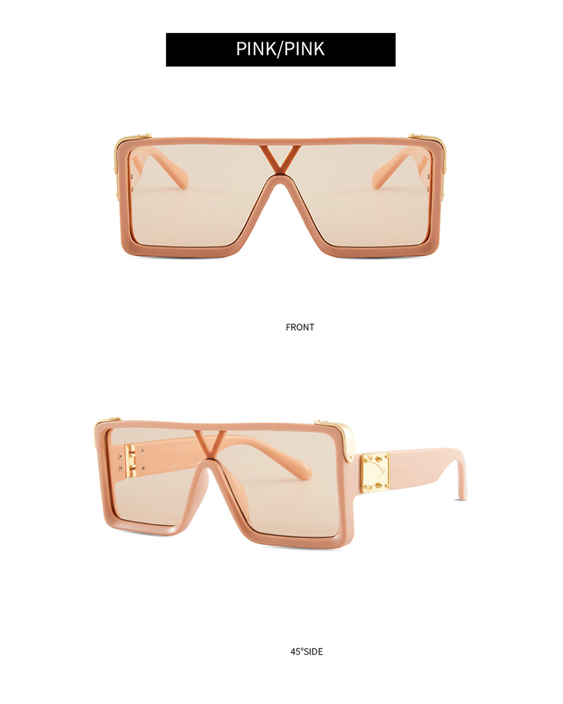 

1Pair Flat Top Square Frame Shield Sunglasses, Pink