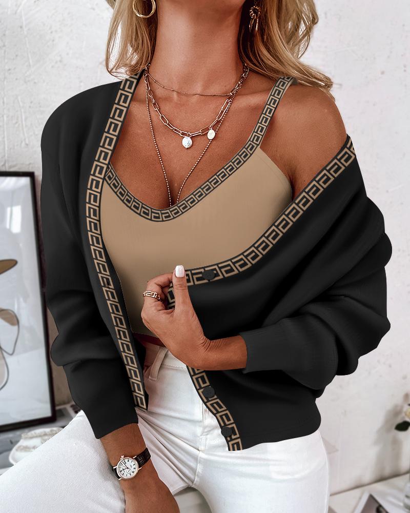 Conjunto de cárdigan y camiseta sin mangas con parche de cinta geográfica