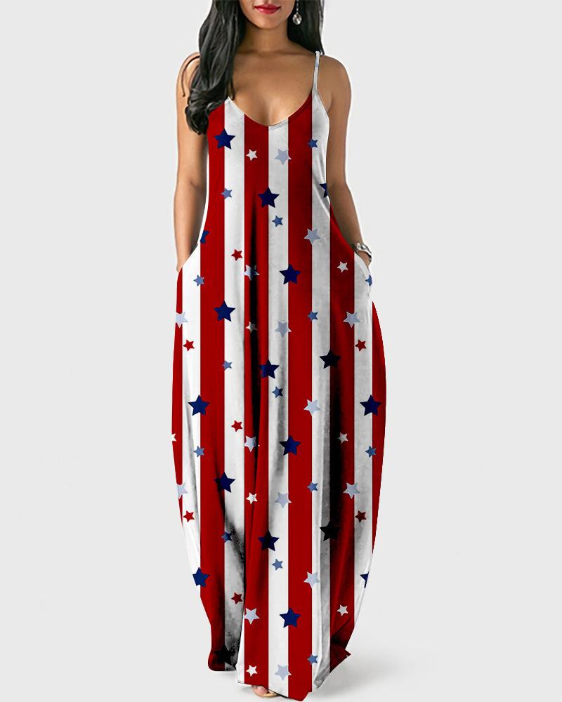 

Independence Day Print Sling Maxi Dress, Style8