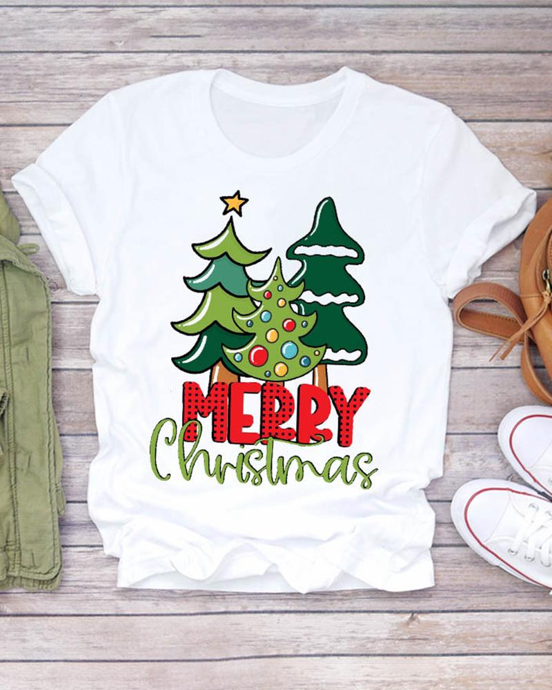 

Christmas Tree Letter Print Short Sleeve Top, Style2