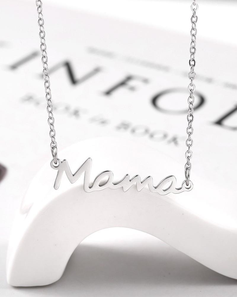 

Letter Pattern Charm Chain Necklace, Silver