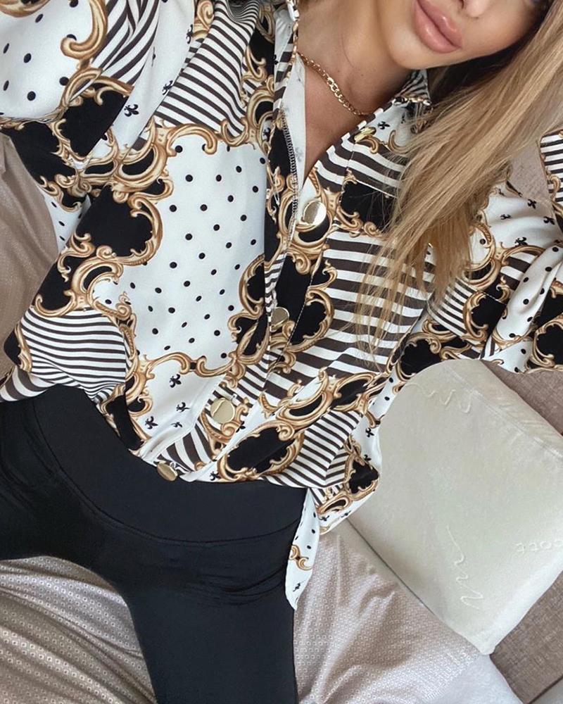 

Retro Print Long Sleeve Shirt, White
