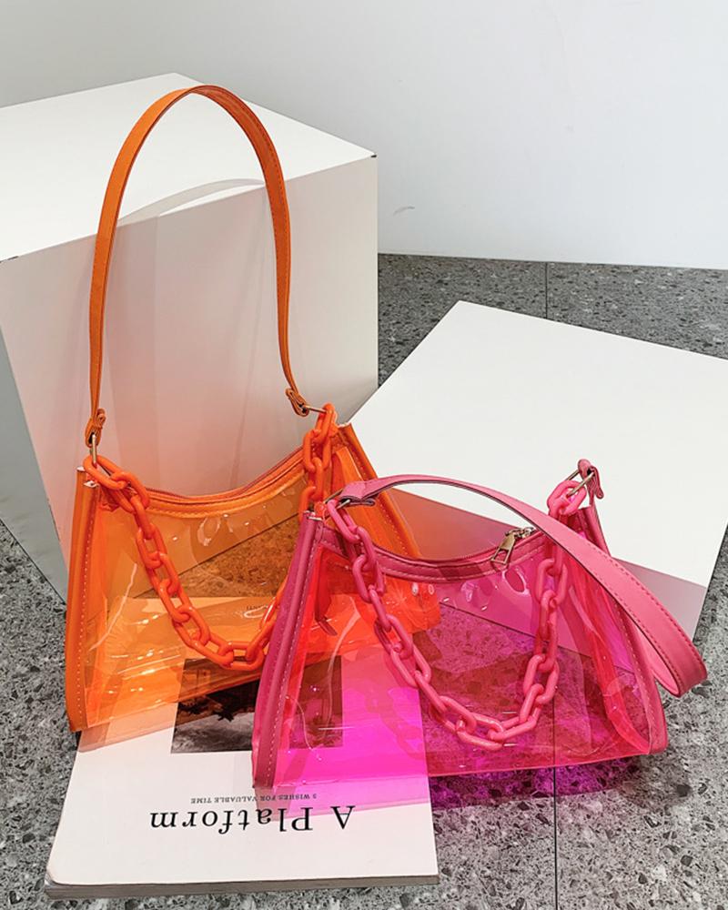 

Clear Pastel Chain Strap Square Shoulder Bag, Orange