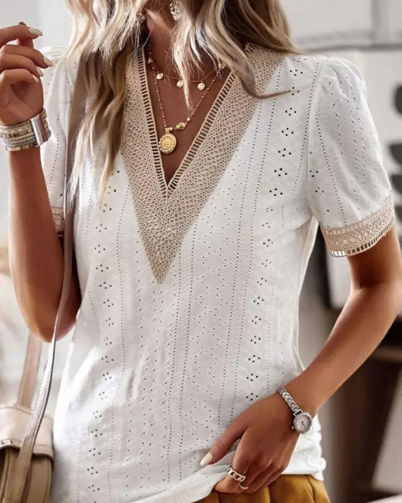 

Eyelet Embroidery Contrast Lace Top, White