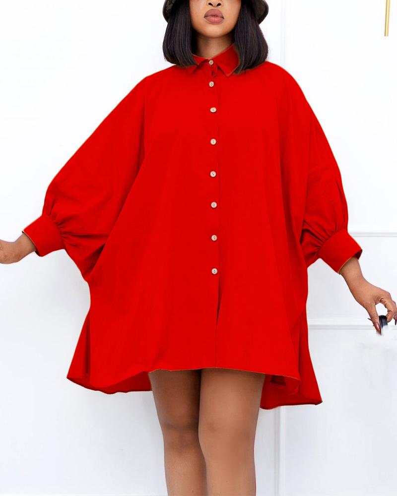 

Plus Size Plain Button Down Shirt Dress, Red
