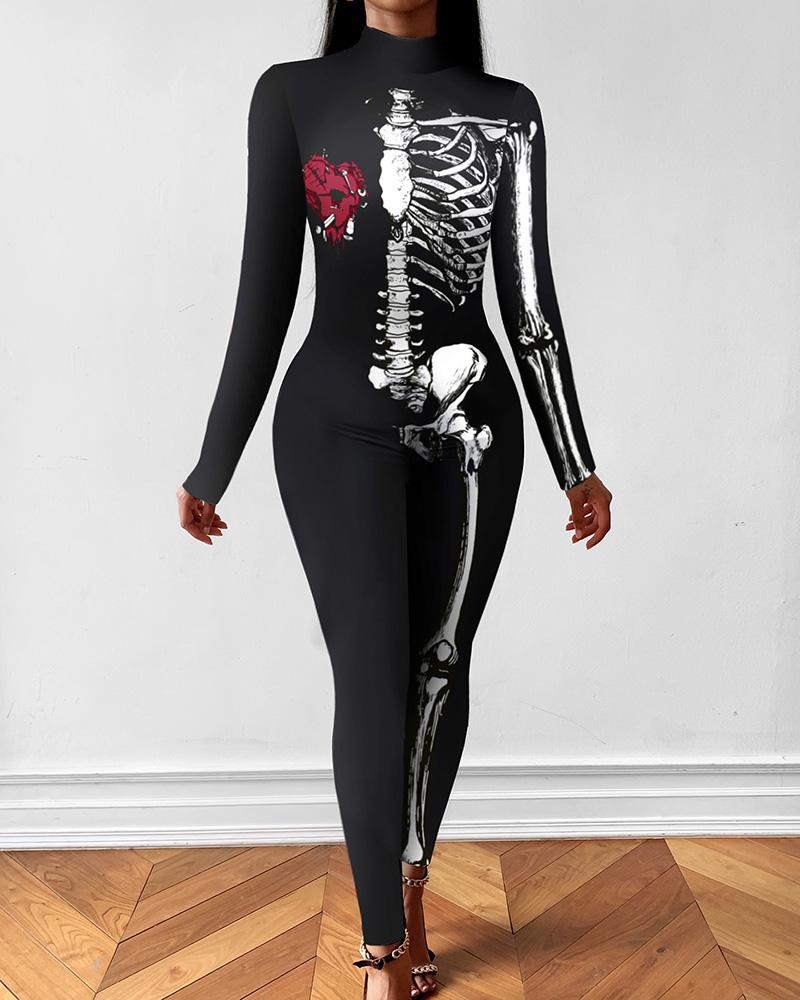 

Halloween Colorful Skeleton Print Costume Jumpsuit, Style1