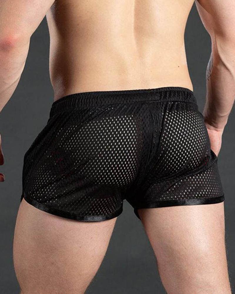 

Solid Mesh Slim Beach Shorts, Black