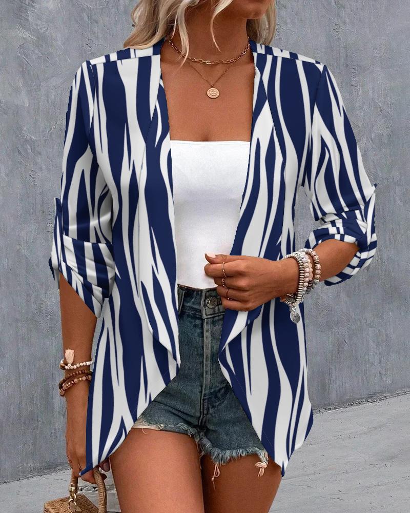 

Abstract Print Roll Up Sleeve Coat, Blue
