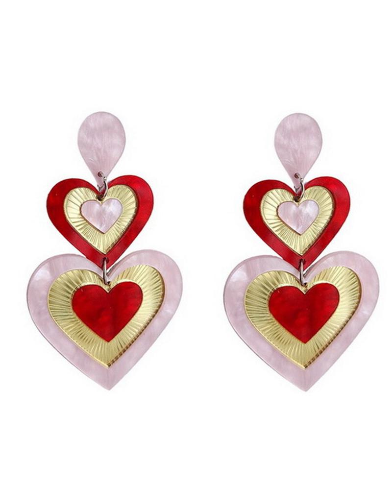 

1Pair Valentine's Day Multi Heart Drop Earrings, Red